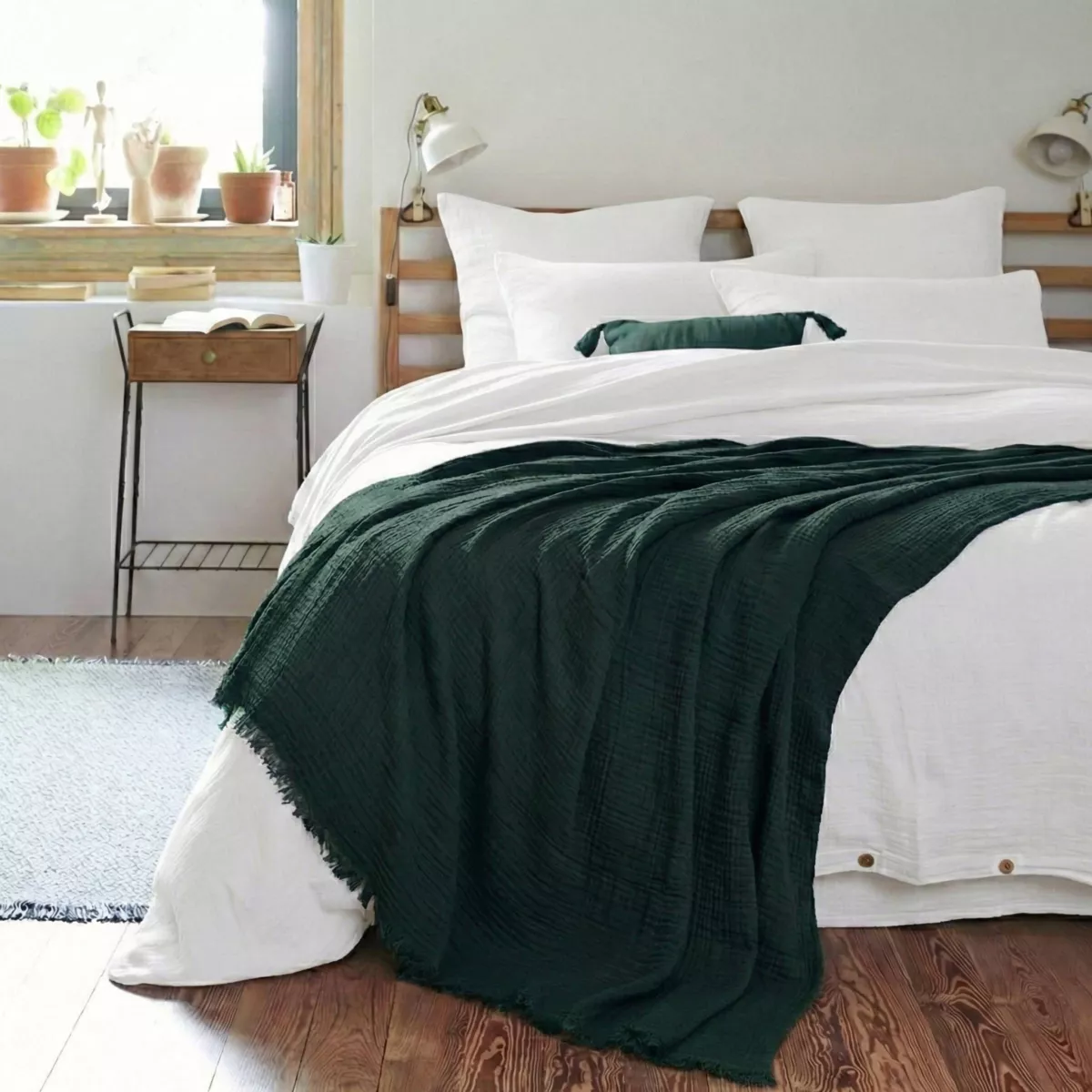 Manta de gasa de algodón (180 x 220 cm) Gaïa Verde Pino