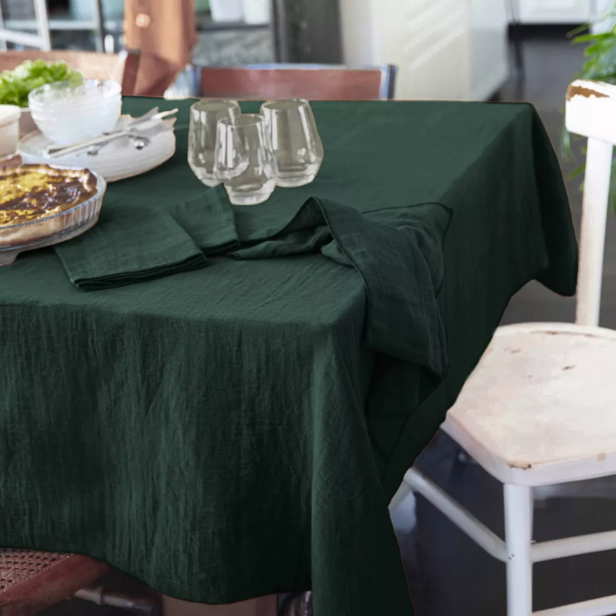 Mantel rectangular de gasa de algodón (150 x 250 cm) Gaïa Verde Pino