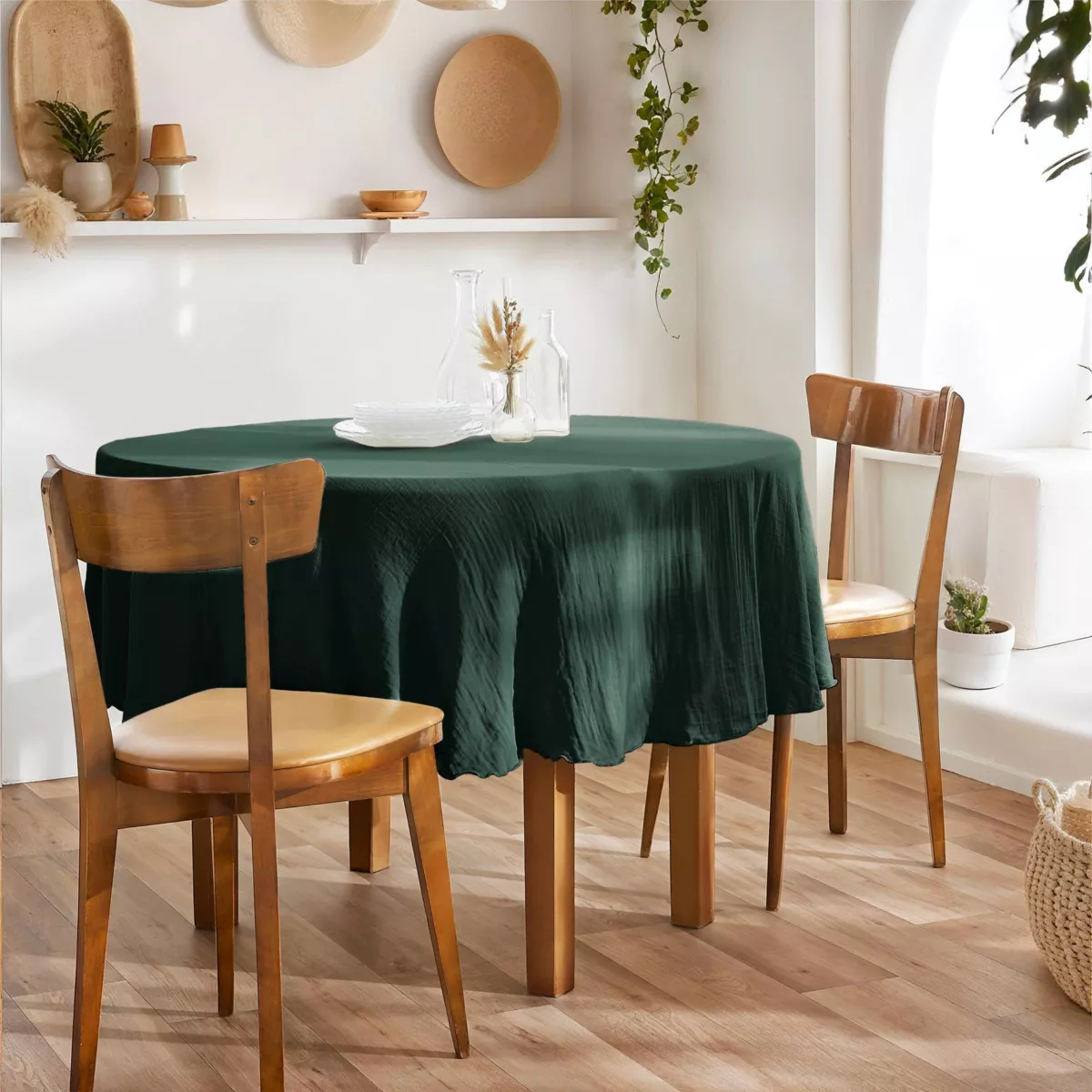 Nappe ronde gaze de coton (180 cm) Gaïa Vert sapin