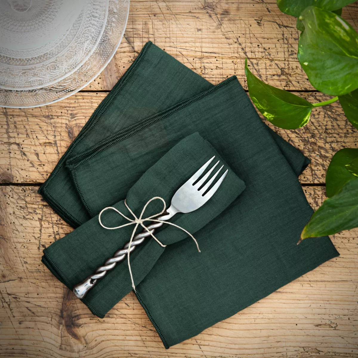 Set van 3 katoenen mousseline tafelservetten (40 x 40 cm) Gaïa Spar Groen