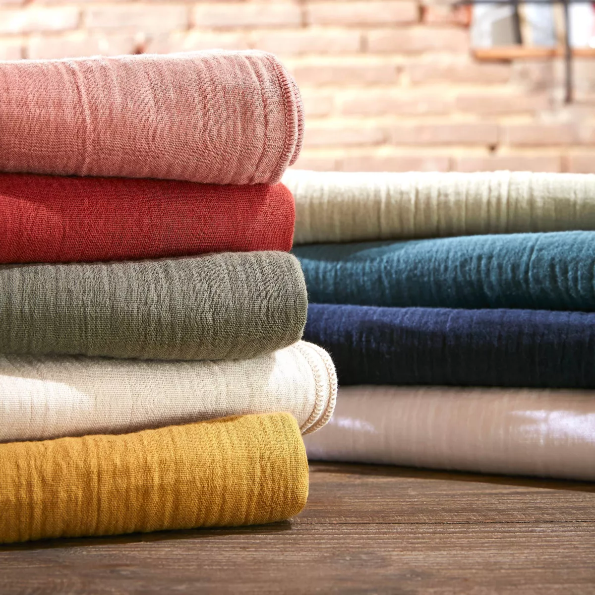 Drap plat gaze de coton (270 cm) Gaïa Vert romarin