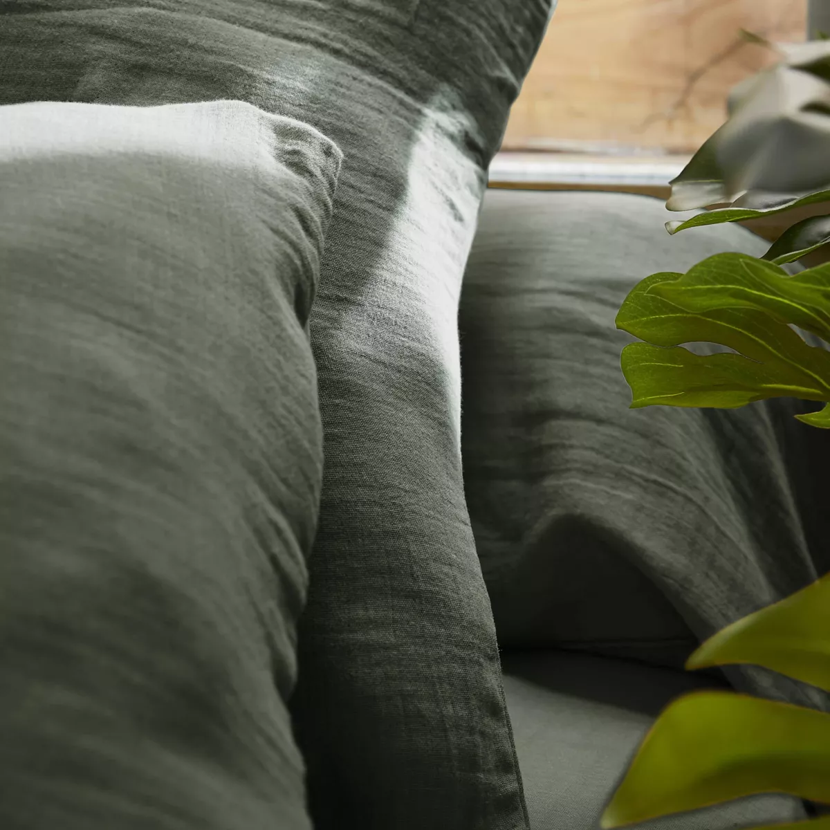 Drap plat gaze de coton (270 cm) Gaïa Vert romarin