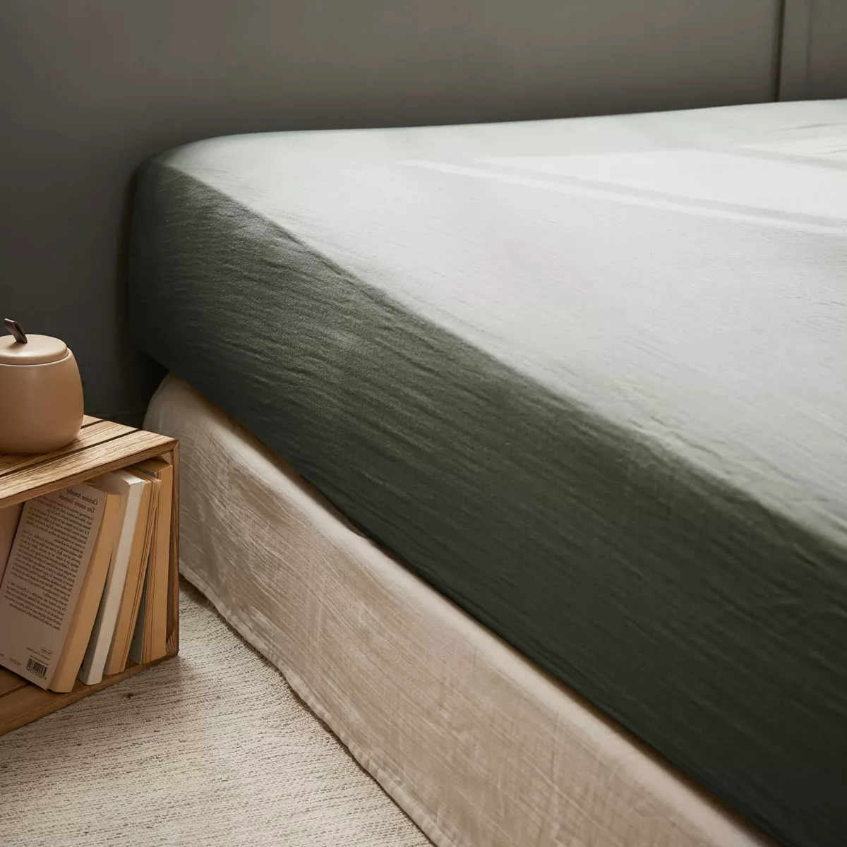 Drap housse gaze de coton (140 cm) Gaïa Vert romarin 1