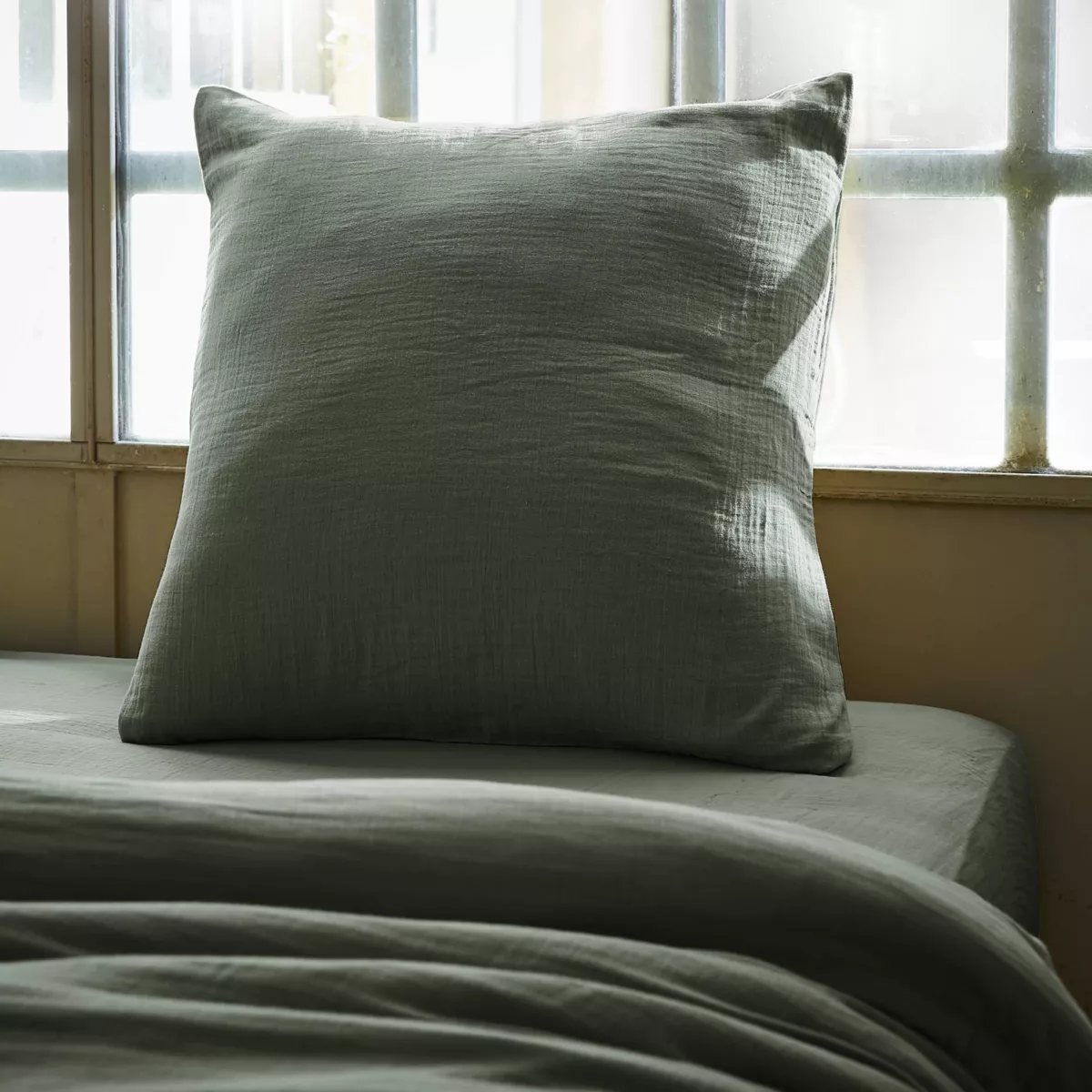 Kussensloop vierkant katoengaas (60 cm) Gaïa Rozemarijngroen 1