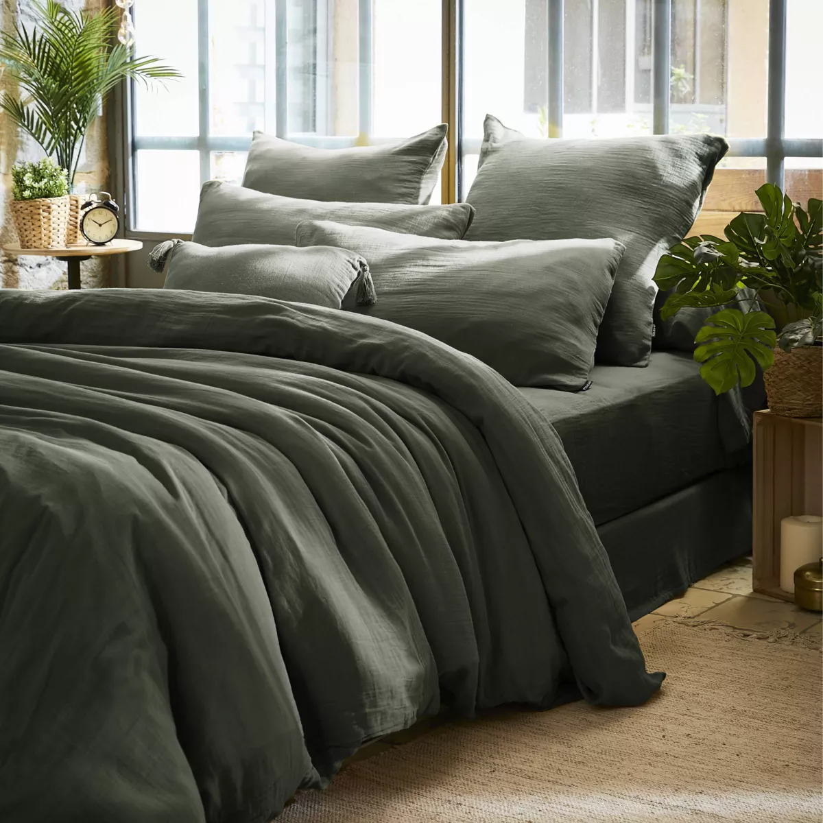 Rechteckiger Kopfkissenbezug aus Baumwoll-Gaze (80 cm) Gaïa Rosmaringrün 5