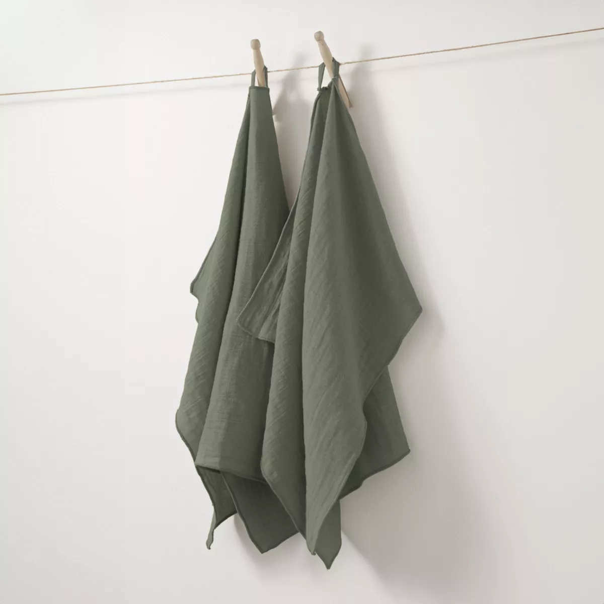 Set van 2 handdoekjes Katoengaas (70 cm) Gaïa Rozemarijngroen