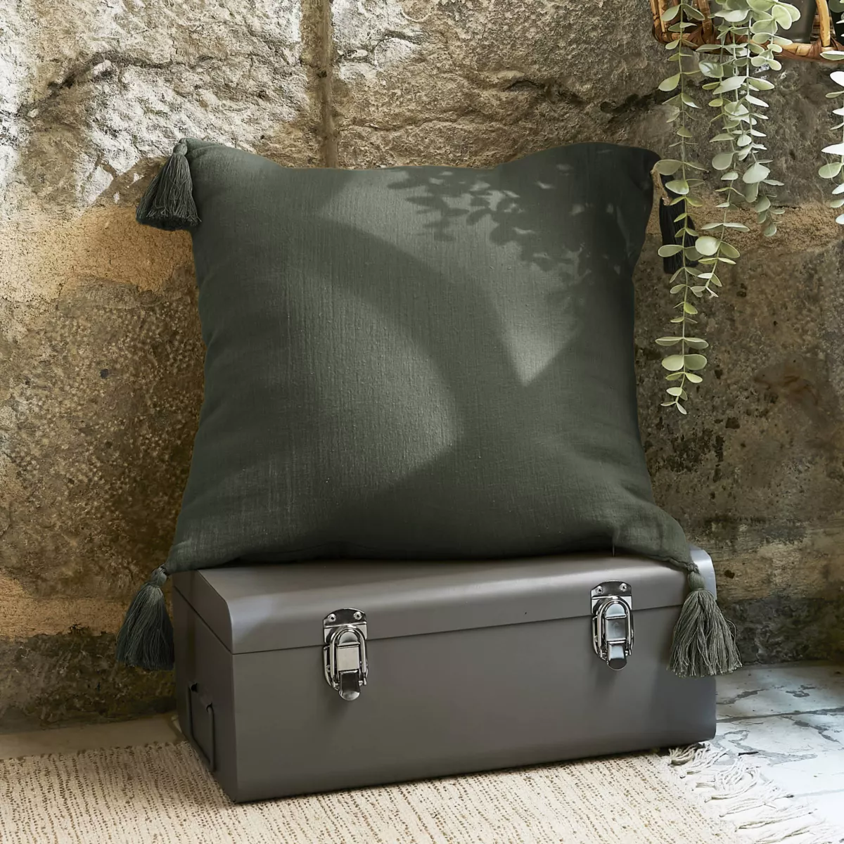 Quadratisches Kissen aus Baumwoll-Gaze (40 cm) Gaïa Rosmaringrün 1