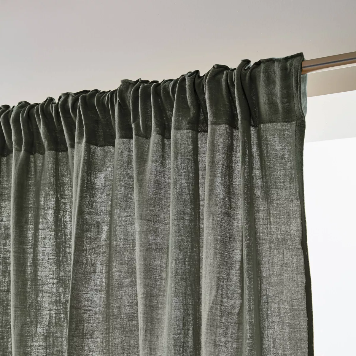 Cortina de gasa de algodón cinta fruncidora (180 x 240 cm) Gaïa Verde romero