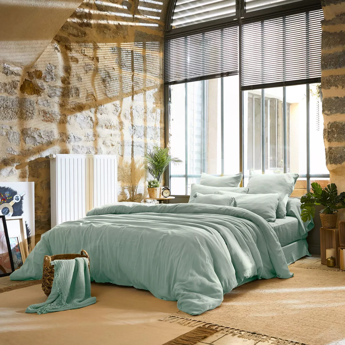 Bettbezug aus Baumwoll-Gaze (260 x 240 cm) Gaïa Eukalyptusgrün