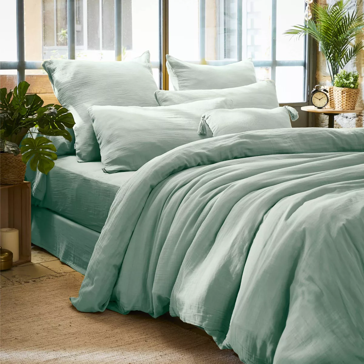 Housse de couette gaze de coton (280 x 240 cm) Gaïa Vert eucalyptus