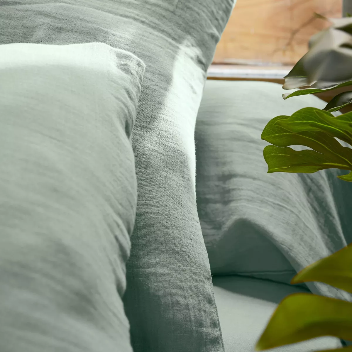 Drap housse gaze de coton (200 x 200 cm) Gaïa Vert eucalyptus