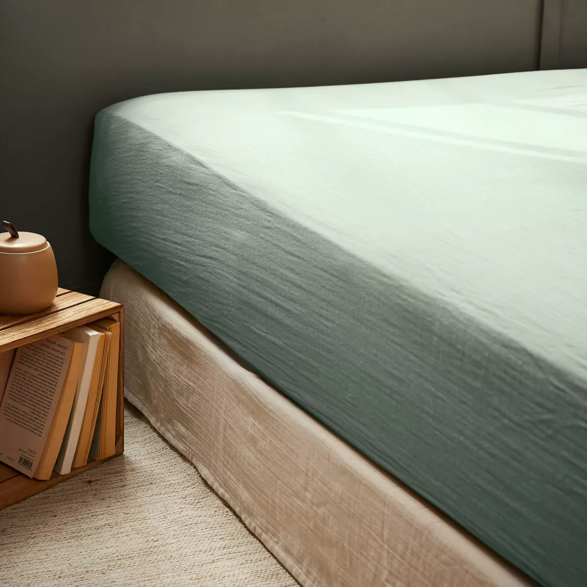 Drap housse gaze de coton (140 x 190 cm) Gaïa Vert eucalyptus