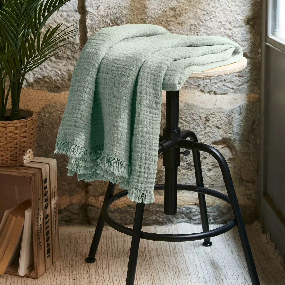 Plaid Katoengaas (130 x 160 cm) Gaïa Eucalyptus groen