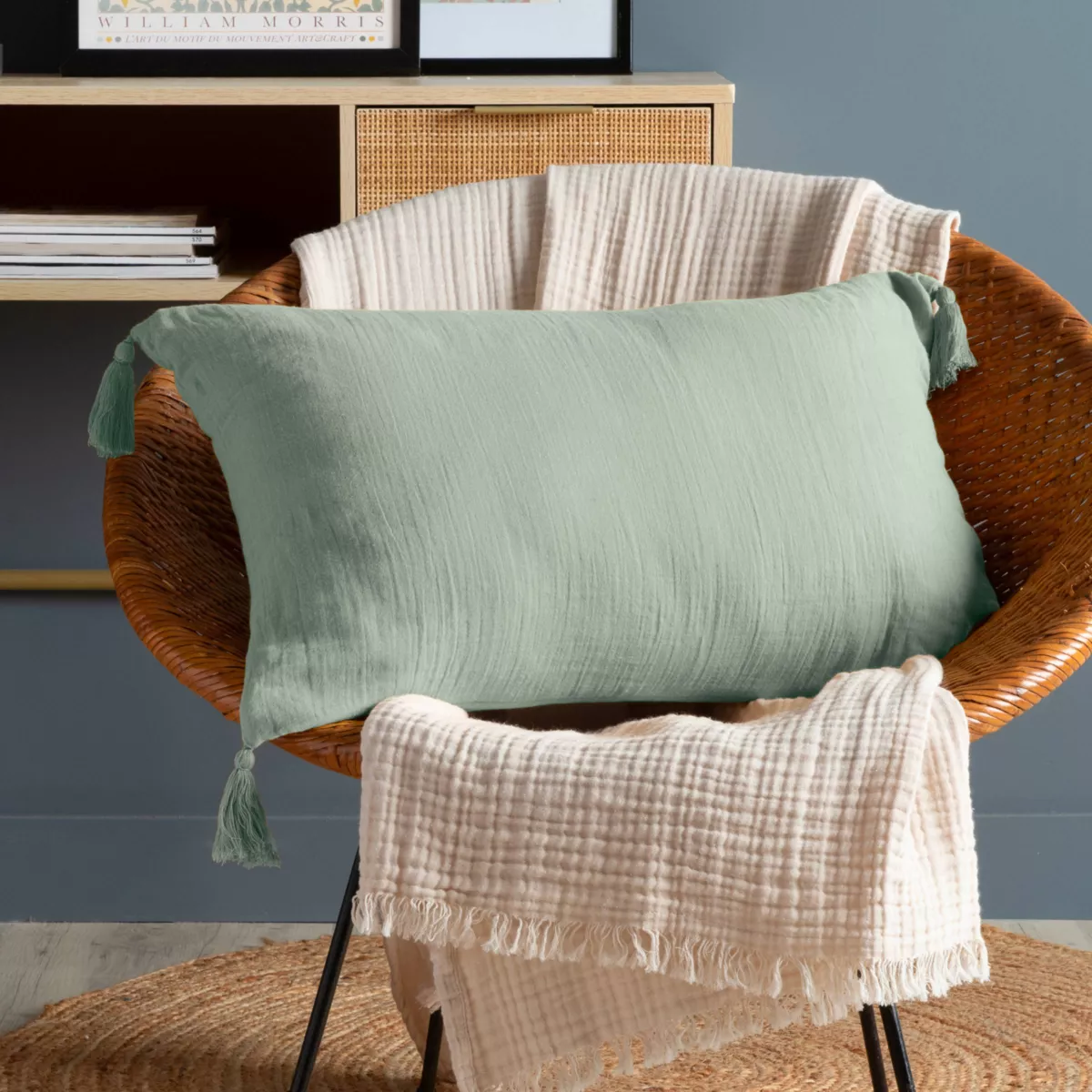 Cojín rectangular en gasa de algodón (40 x 60 cm) Gaïa Verde eucalipto