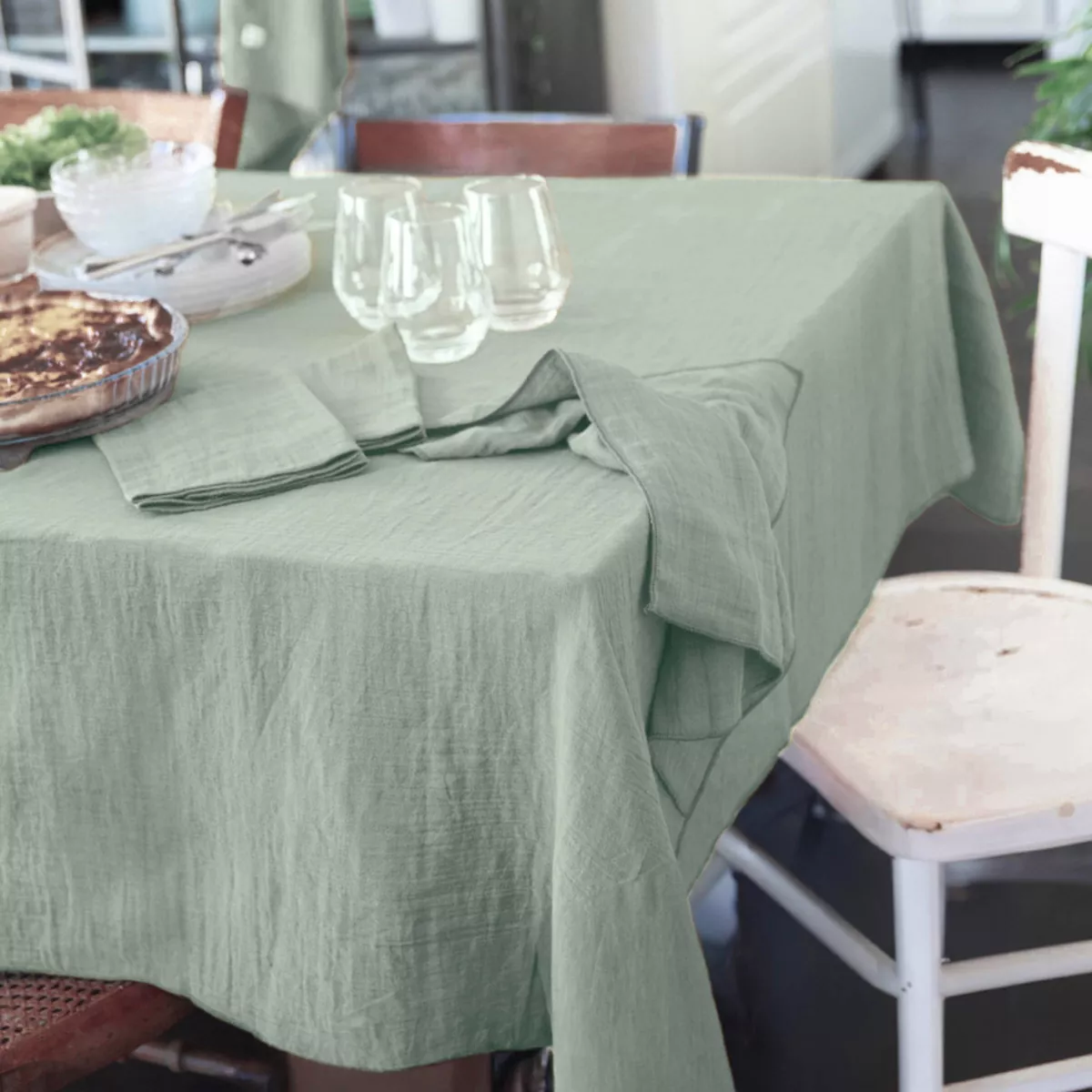 Tovaglia rettangolare in garza di cotone (150 x 250 cm) Gaia Verde eucalipto