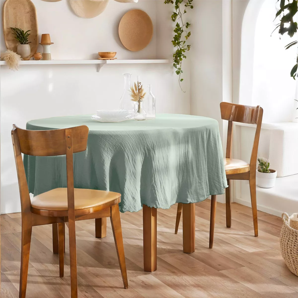 Nappe ronde (0) 180 cm Gaze de coton unie GAìA Eucalyptus