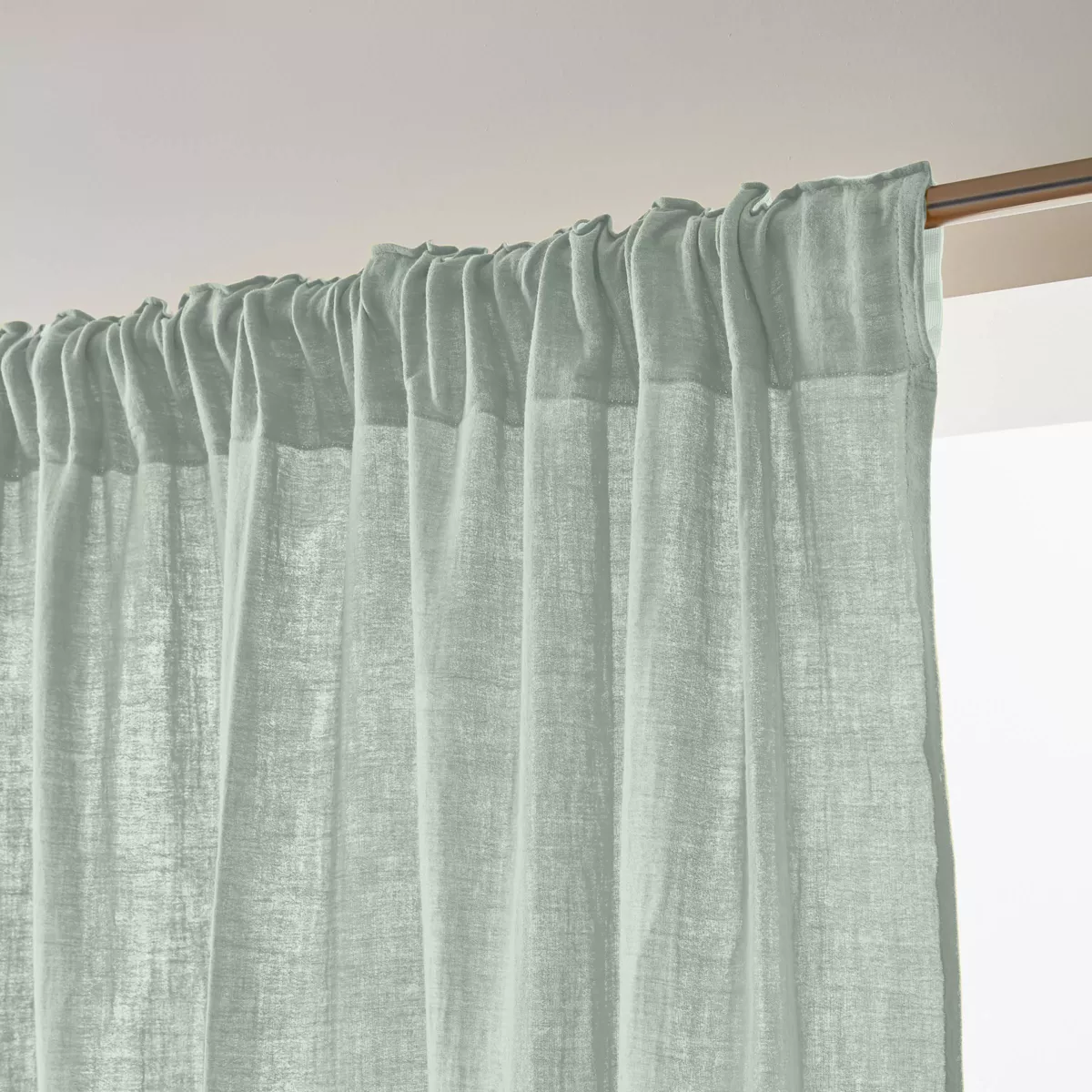 Rideau gaze de coton galon fronceur (180 x 240 cm) Gaïa Vert eucalyptus