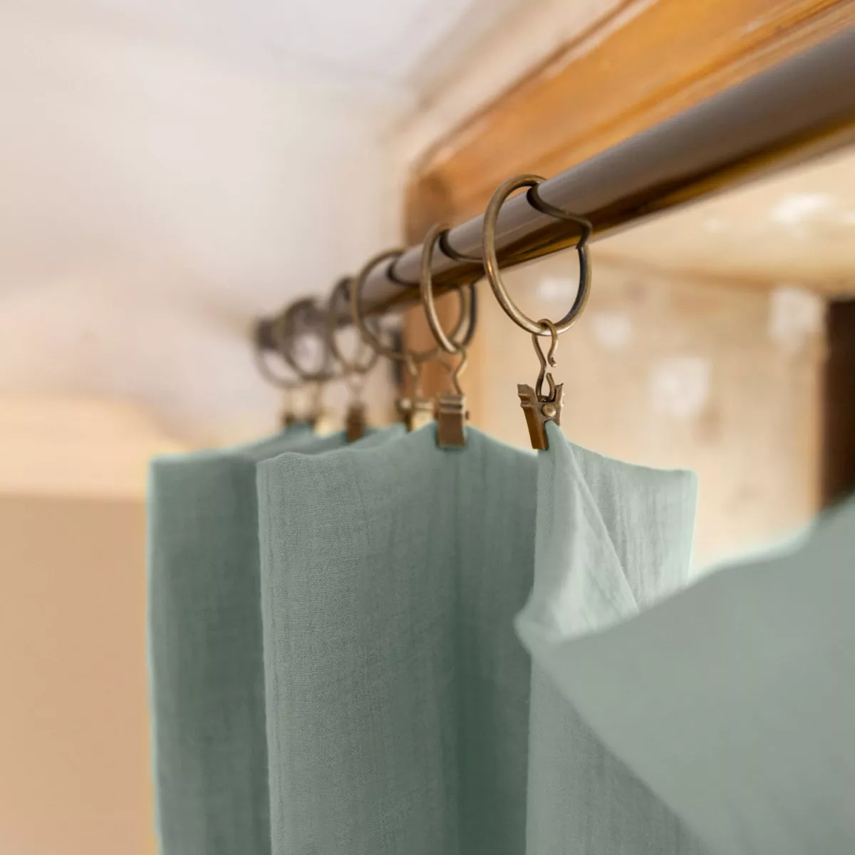 Cortina ajustable de gasa de algodón (140 x max 300 cm) Gaïa Verde eucalipto