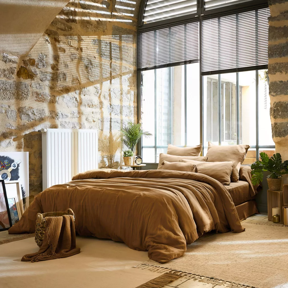 Copripiumino garza di cotone (200 x 200 cm) Gaïa Camel