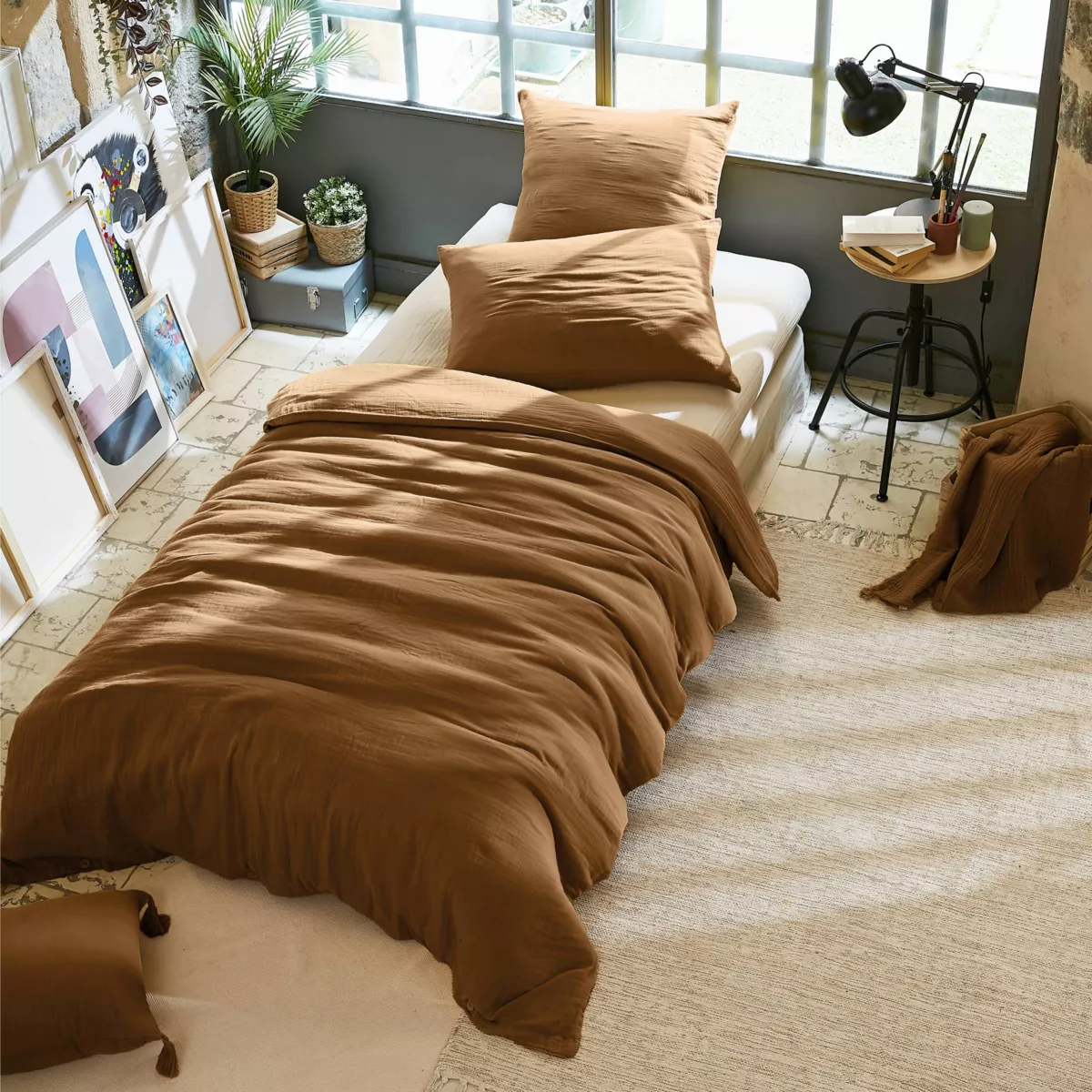 Funda Nórdica en gasa de algodón (140 cm) Gaïa Camel 1