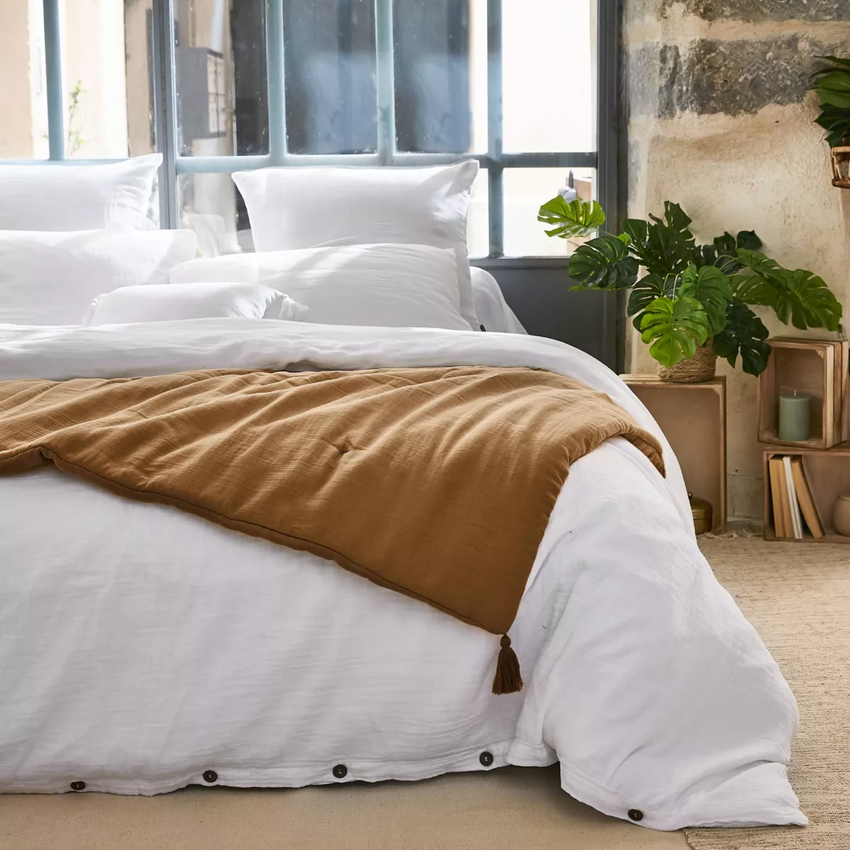 Runner letto garza di cotone (150 x 150 cm) Gaïa Camel 1