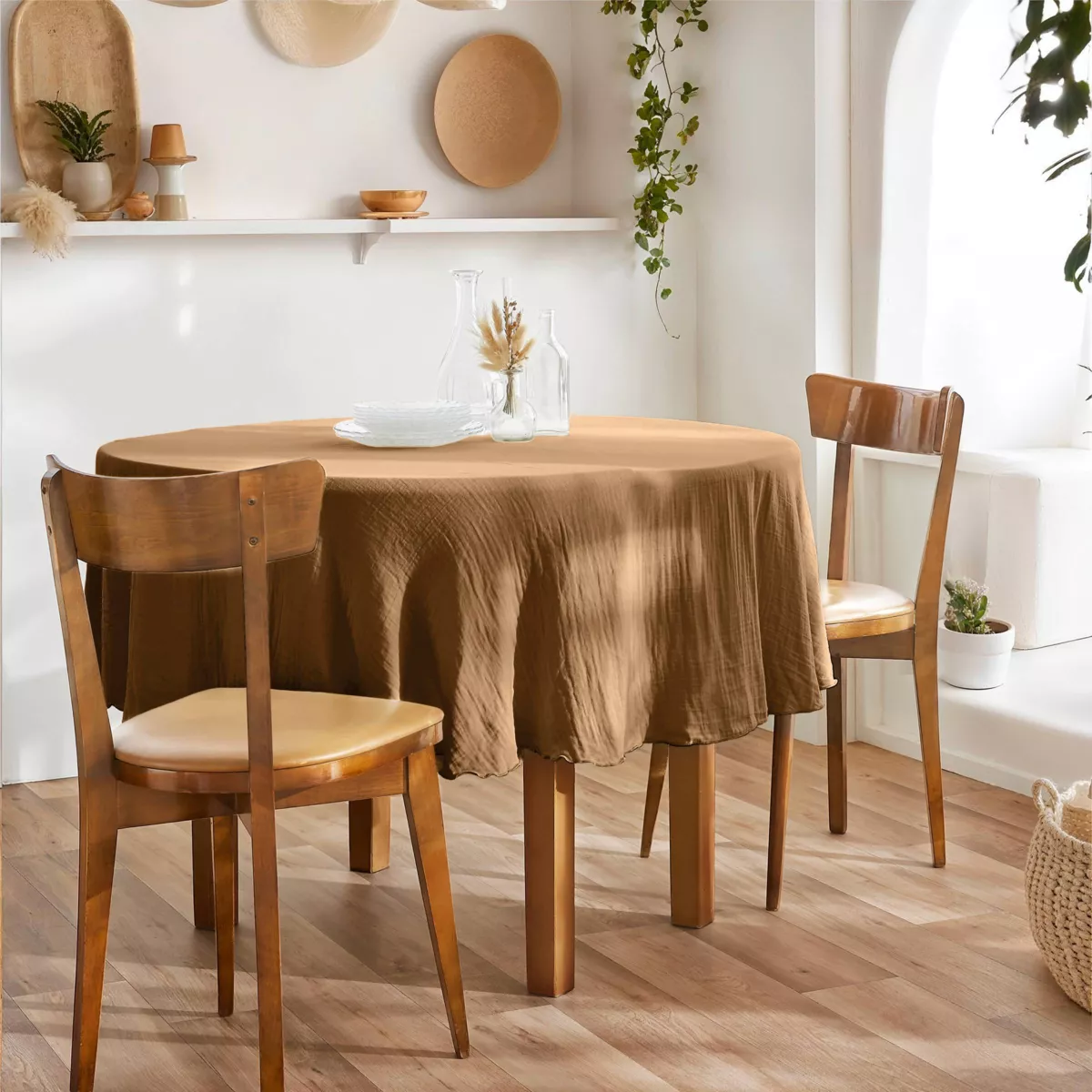 Nappe ronde (0) 180 cm Gaze de coton unie GAìA Camel