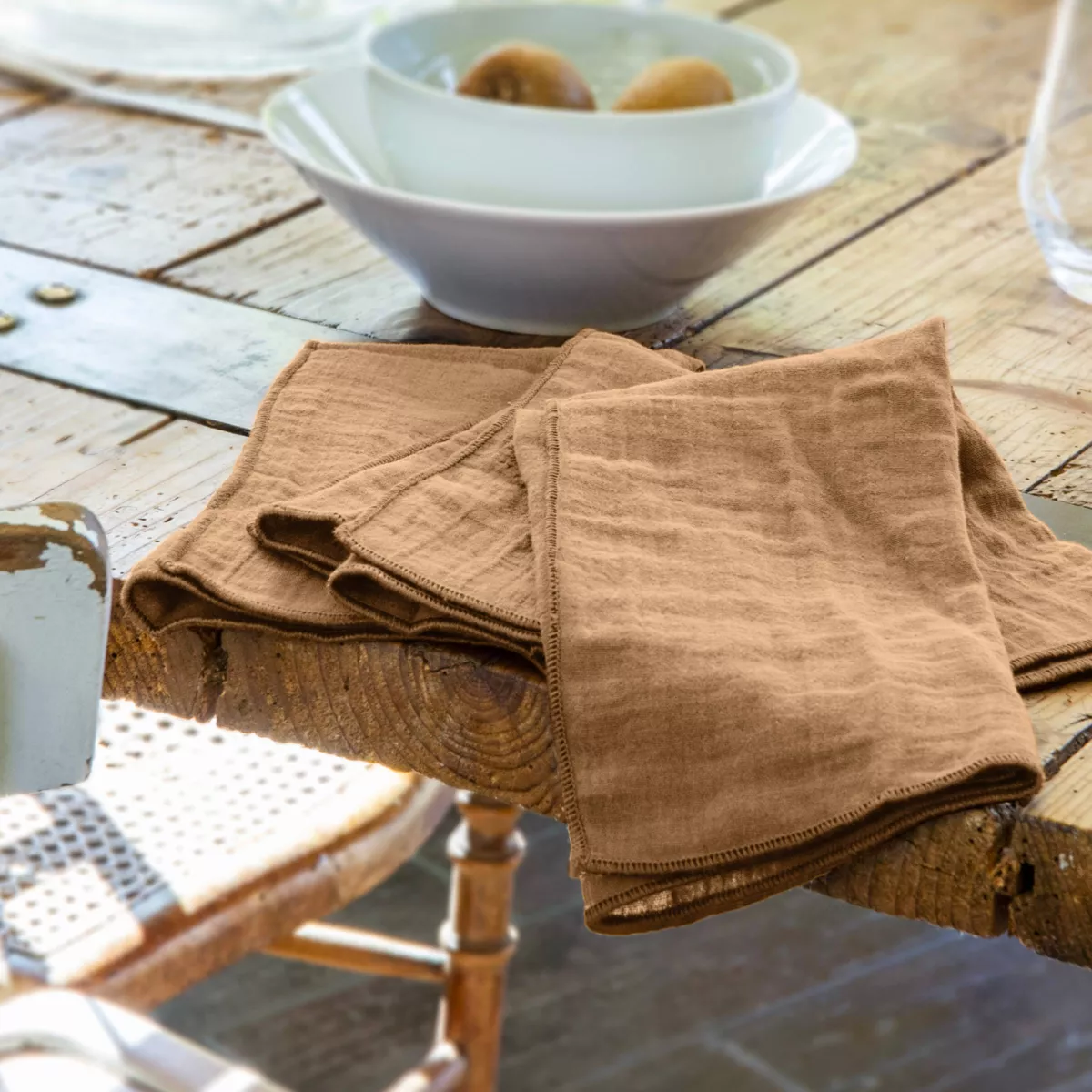 Set van 3 servetten katoengaas Gaïa Camel 1