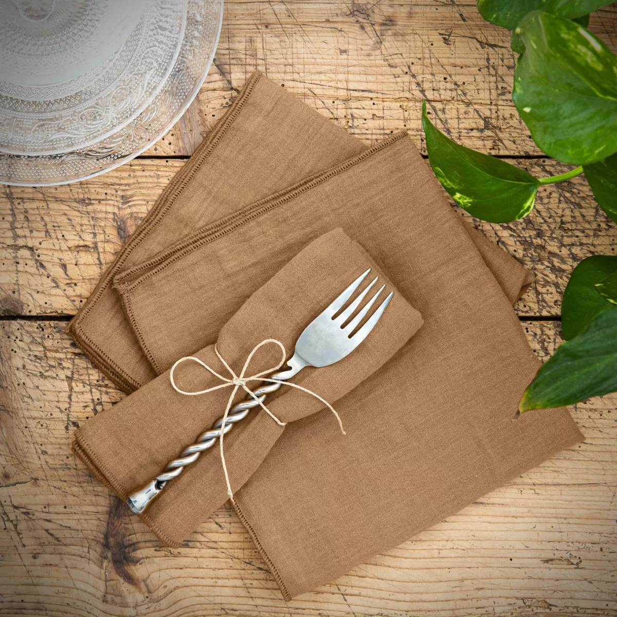 3er Set Musselin-Servietten (40 x 40 cm) Gaïa Camel