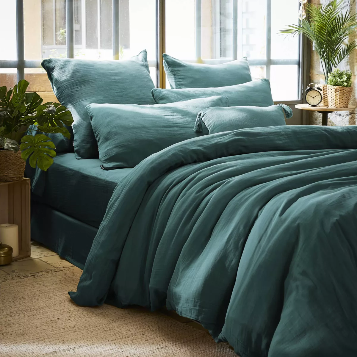 Housse de couette gaze de coton (260 cm) Gaïa Bleu canard 1