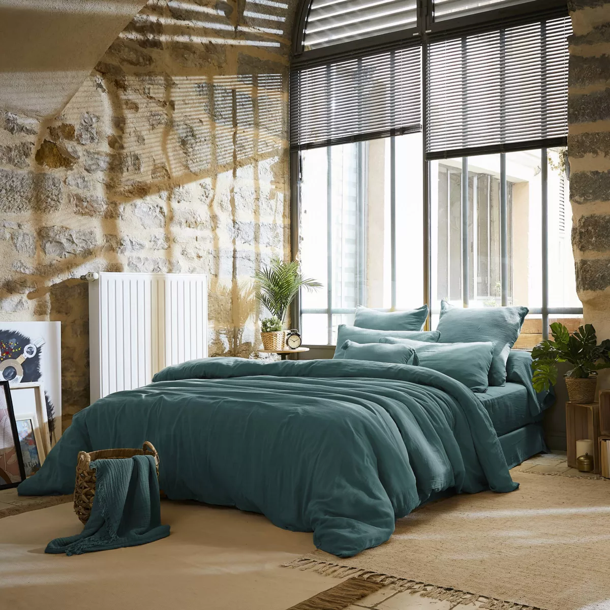 Copripiumino garza di cotone (280 x 240 cm) Gaïa Blu ottanio