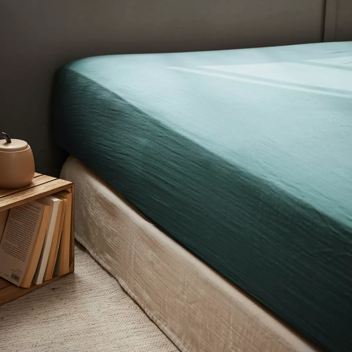 Hoeslaken katoengaas (160 cm) Gaïa Eendblauw 1