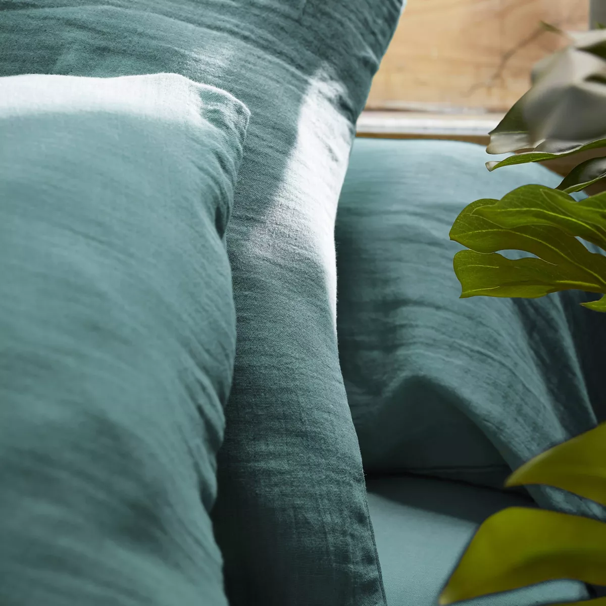 Drap housse gaze de coton (160 cm) Gaïa Bleu canard 5