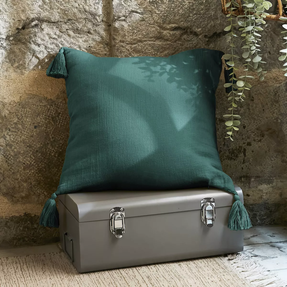 Cuscino quadrato garza di cotone (40 cm) Gaïa Blu anatra 1