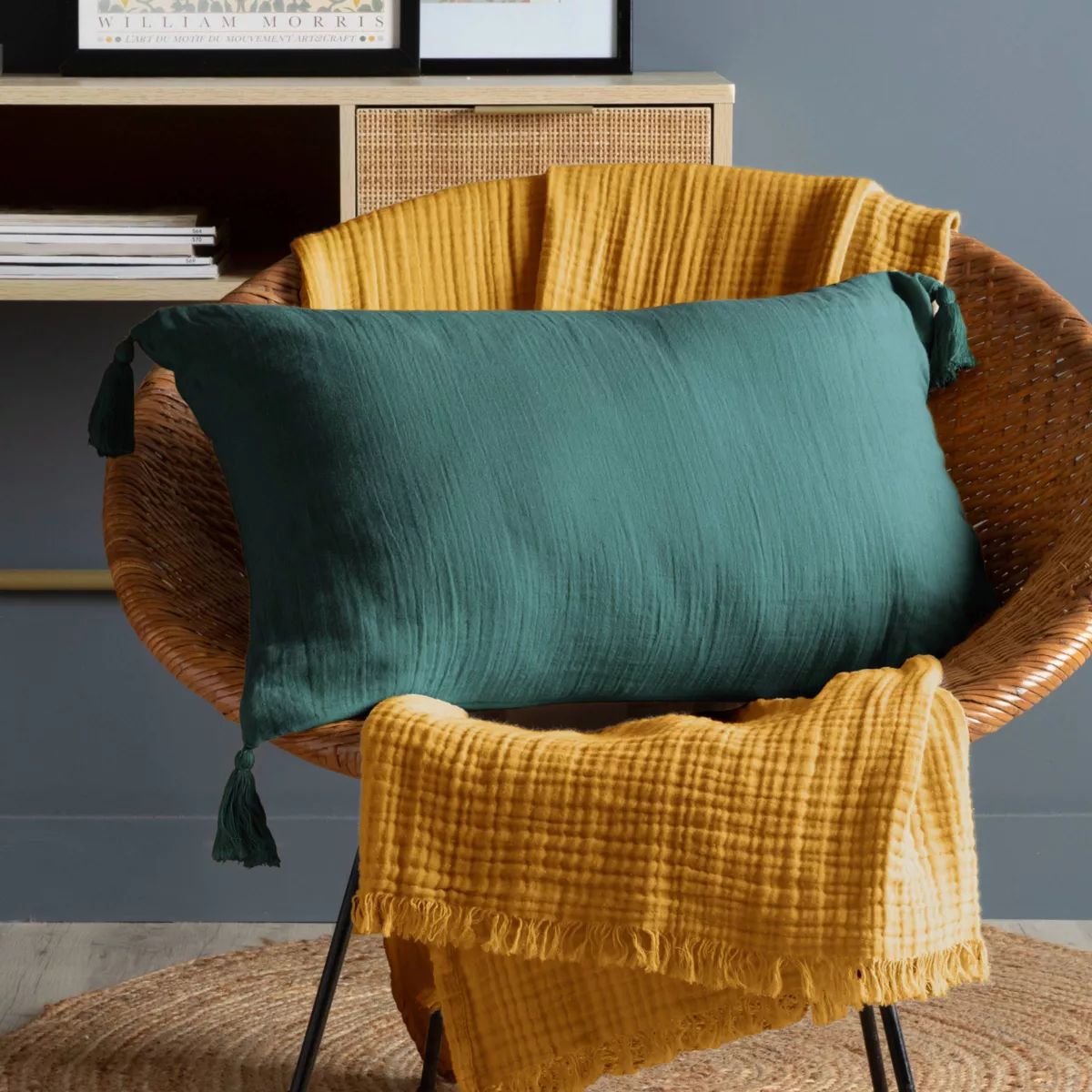 Cuscino rettangolare in garza di cotone (40 x 60 cm) Gaia Blu anatra