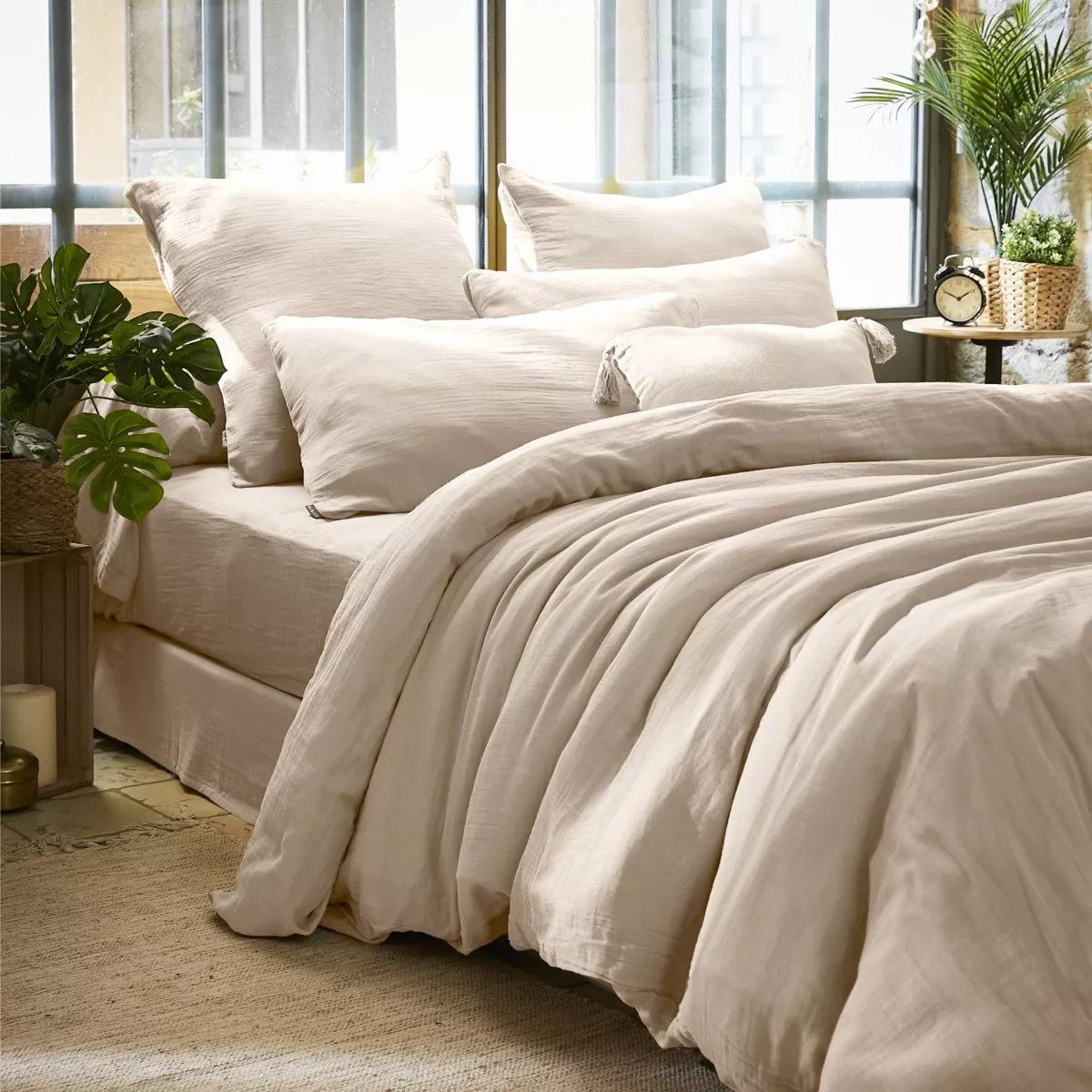 Bettbezug aus Baumwoll-Gaze (200 cm) Gaïa Beige 1