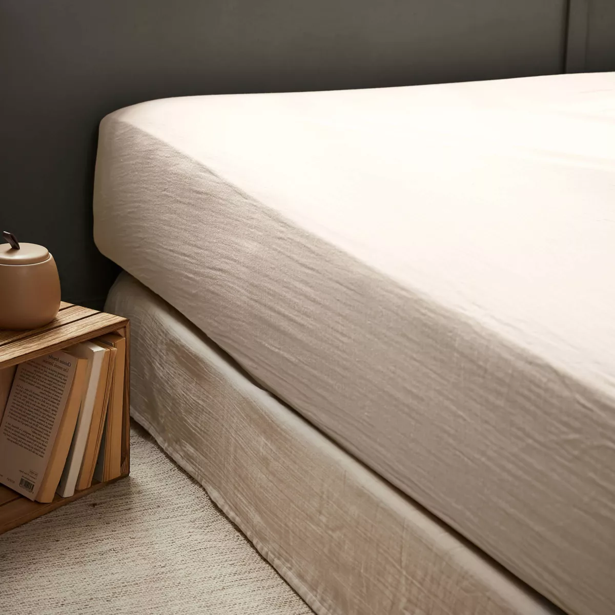 Spannbettlaken aus Baumwoll-Gaze (160 cm) Gaïa Beige 1