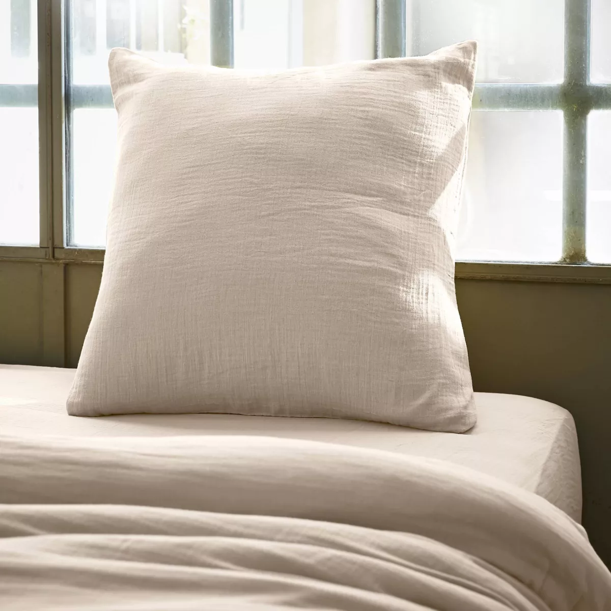 Taie d'oreiller carrée gaze de coton (80 x 80 cm) Gaïa Beige pampa