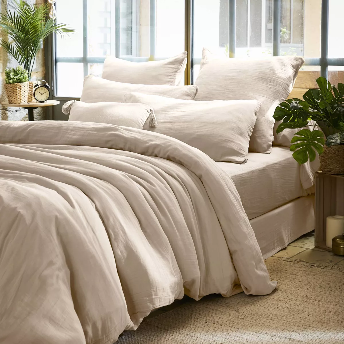Federa rettangolare garza di cotone (L80 cm) Gaïa Beige pampa