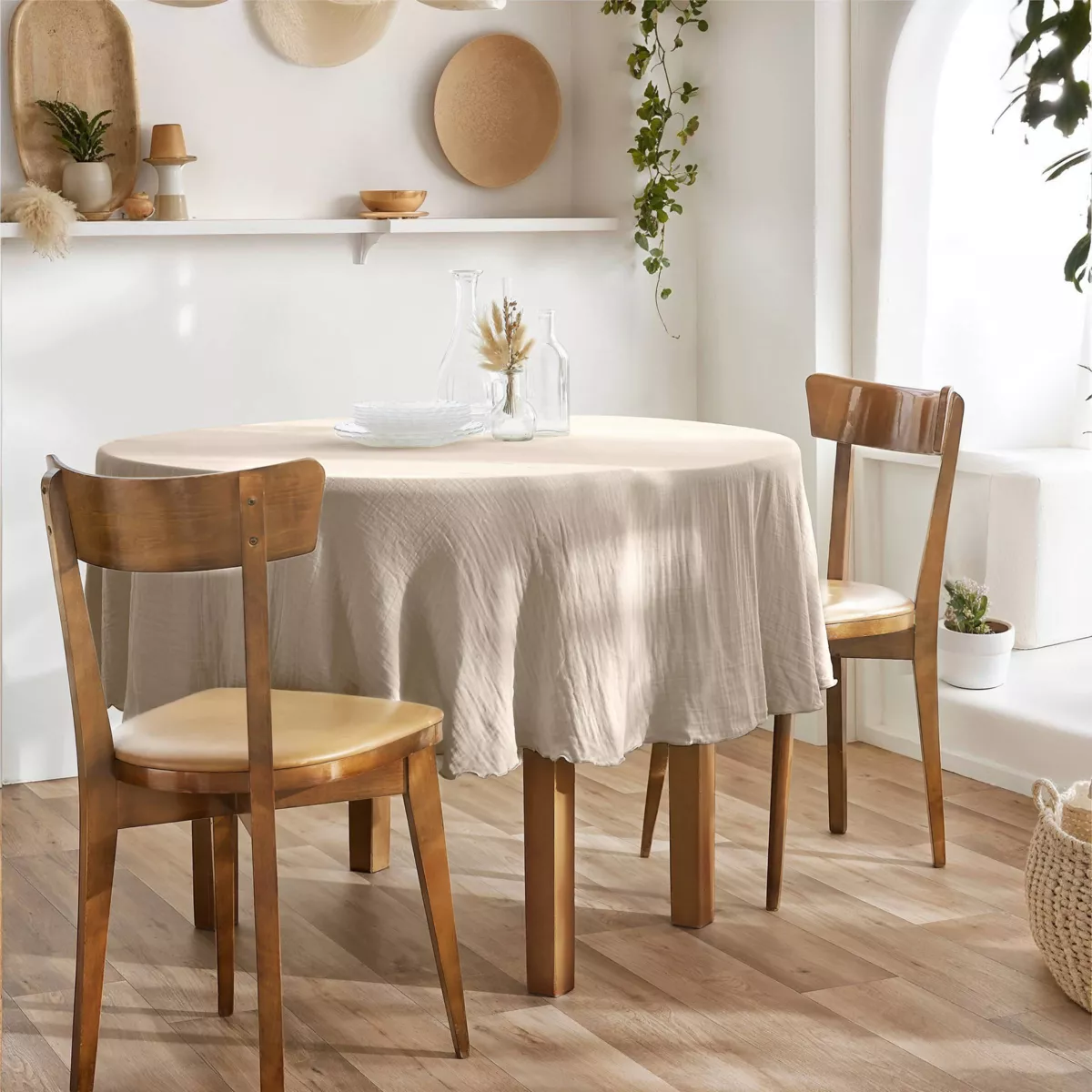 Tovaglia rotonda in garza di cotone (180 cm) Gaia Beige pampa