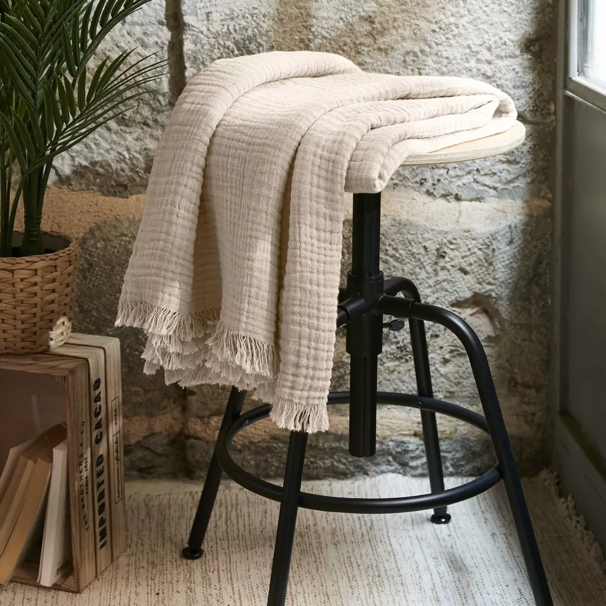 Plaid katoengaas (160 cm) Gaïa Beige 1