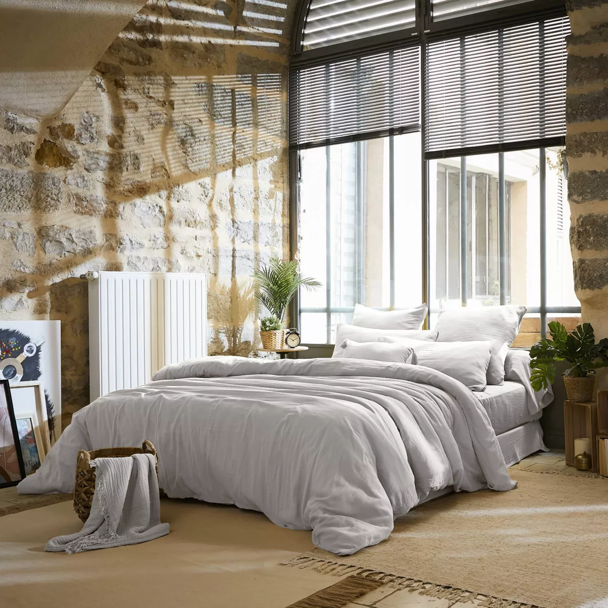 Drap plat gaze de coton (240 x 300 cm) Gaïa Gris nuage