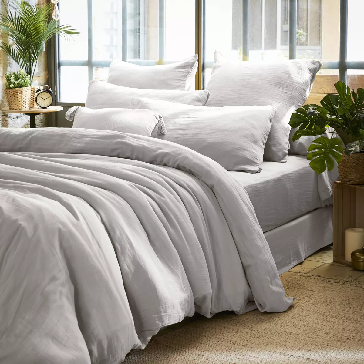 Taie d'oreiller carrée gaze de coton (80 x 80 cm) Gaïa Gris nuage