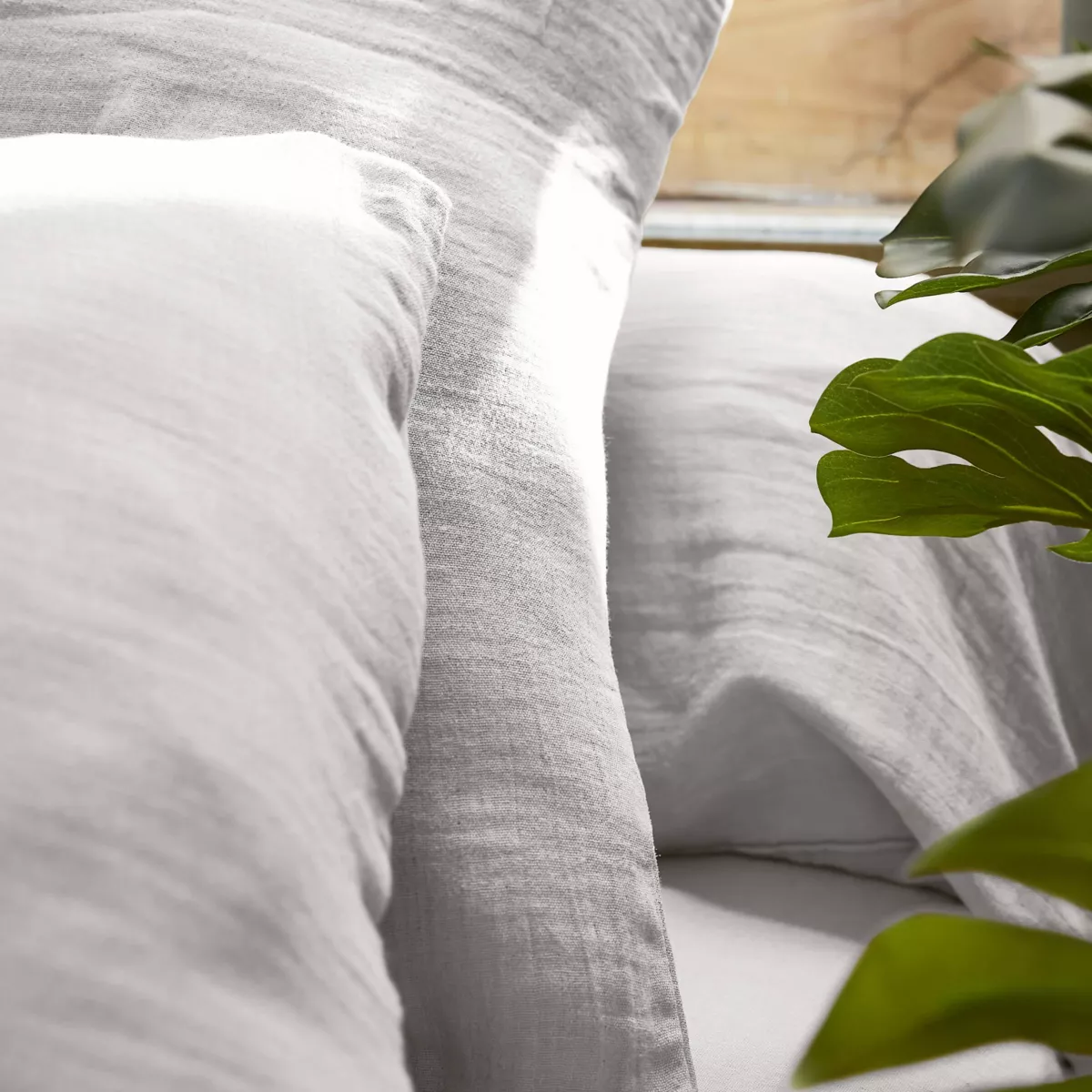 Federa rettangolare garza di cotone (L70 cm) Gaïa Grigio nuvola