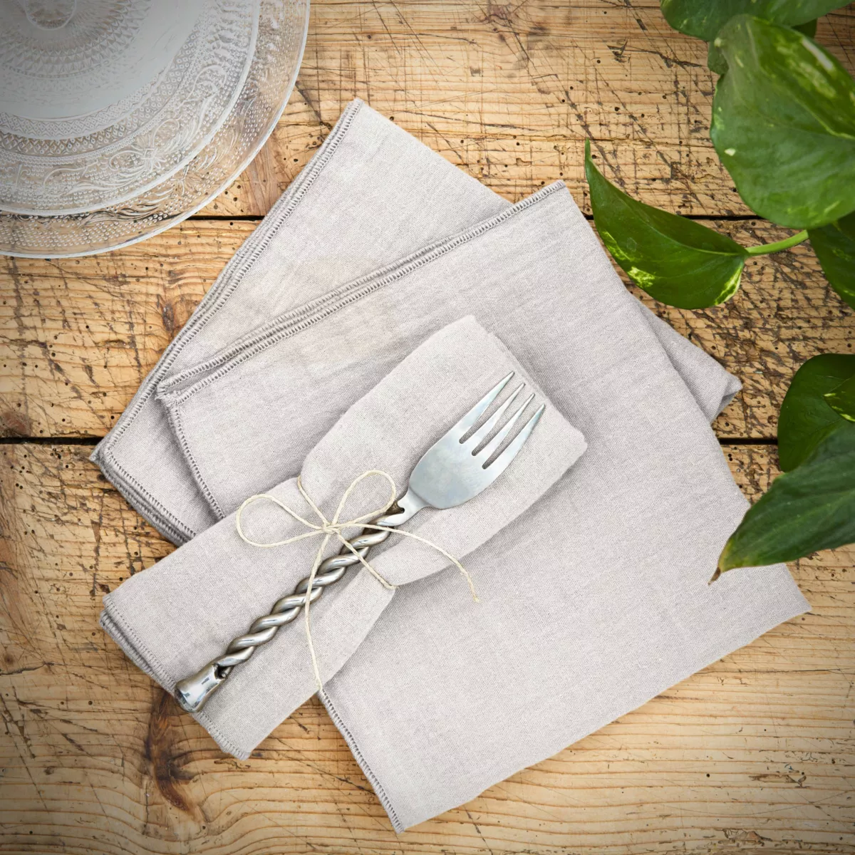 3er Set Musselin-Servietten (40 x 40 cm) Gaïa Hellgrau