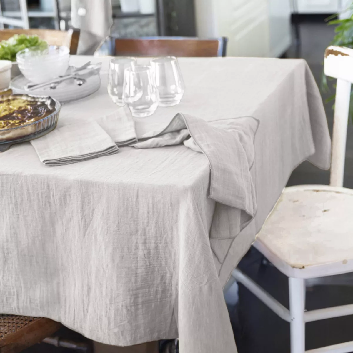 Tovaglia rettangolare garza di cotone (L250 cm) Gaïa Grigio nuvola