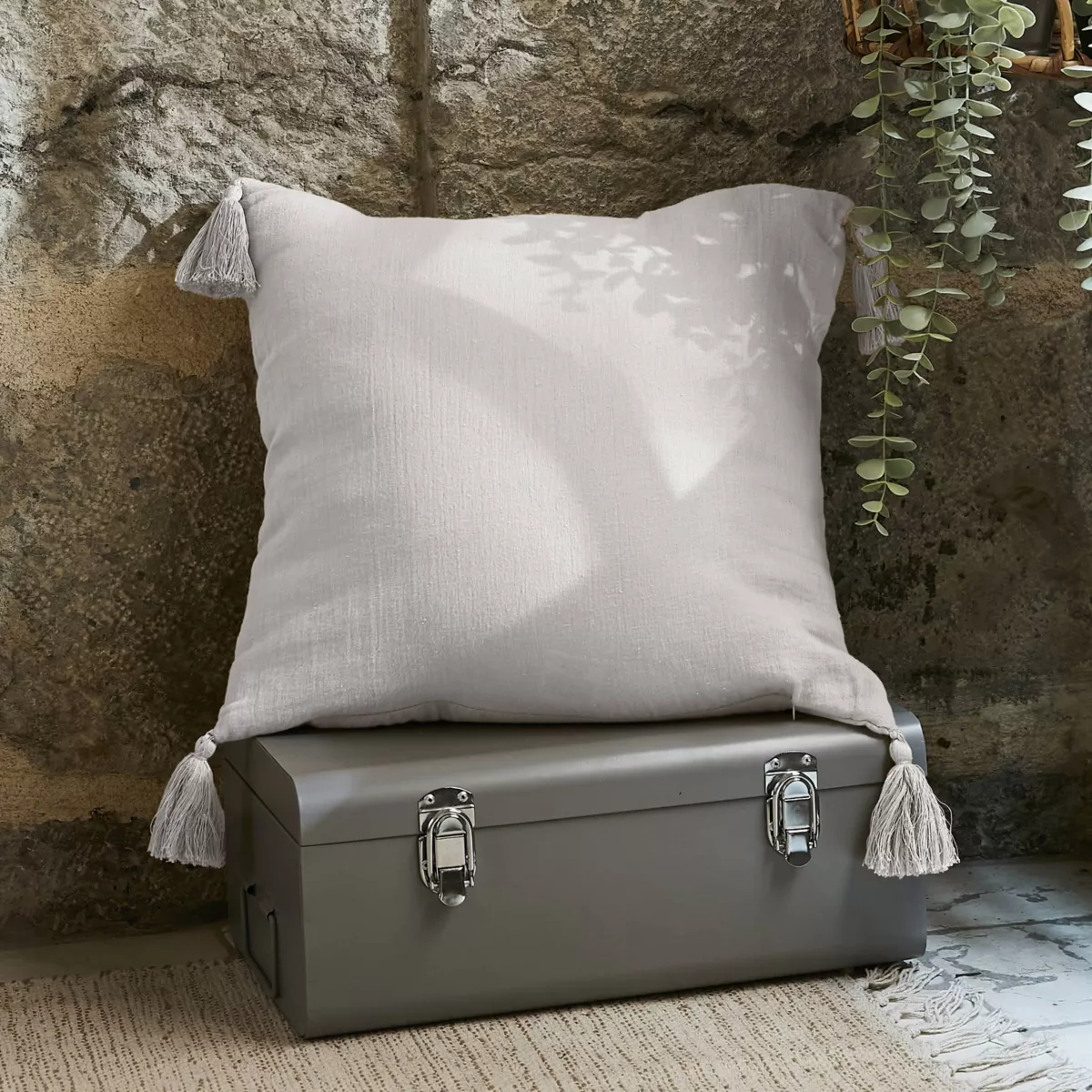 Cuscino quadrato garza di cotone (40 cm) Gaïa Grigio nuvola 1