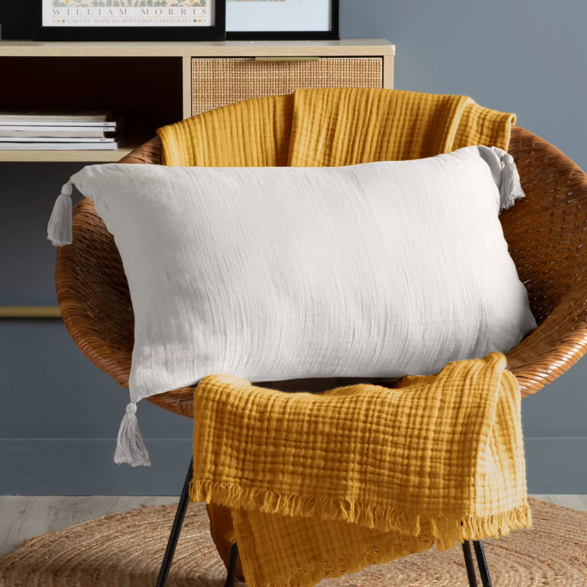 Cojín rectangular en gasa de algodón (40 x 60 cm) Gaïa Gris claro