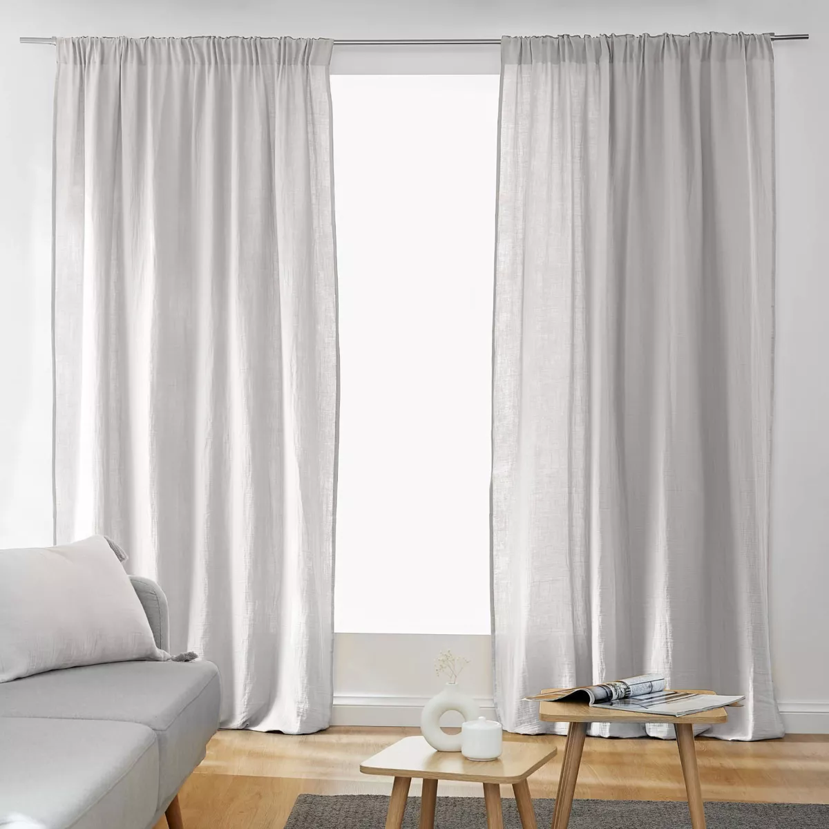 Rideau gaze de coton galon fronceur (140 x 240 cm) Gaïa Gris nuage