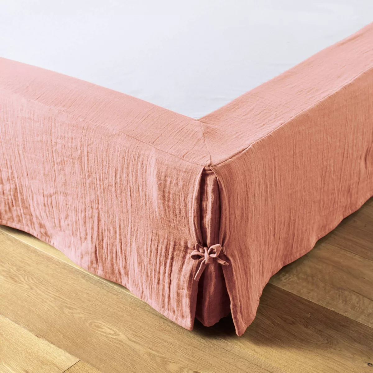 Cache-sommier Gaze de coton (160 x 200 cm) Gaïa Rose pêche