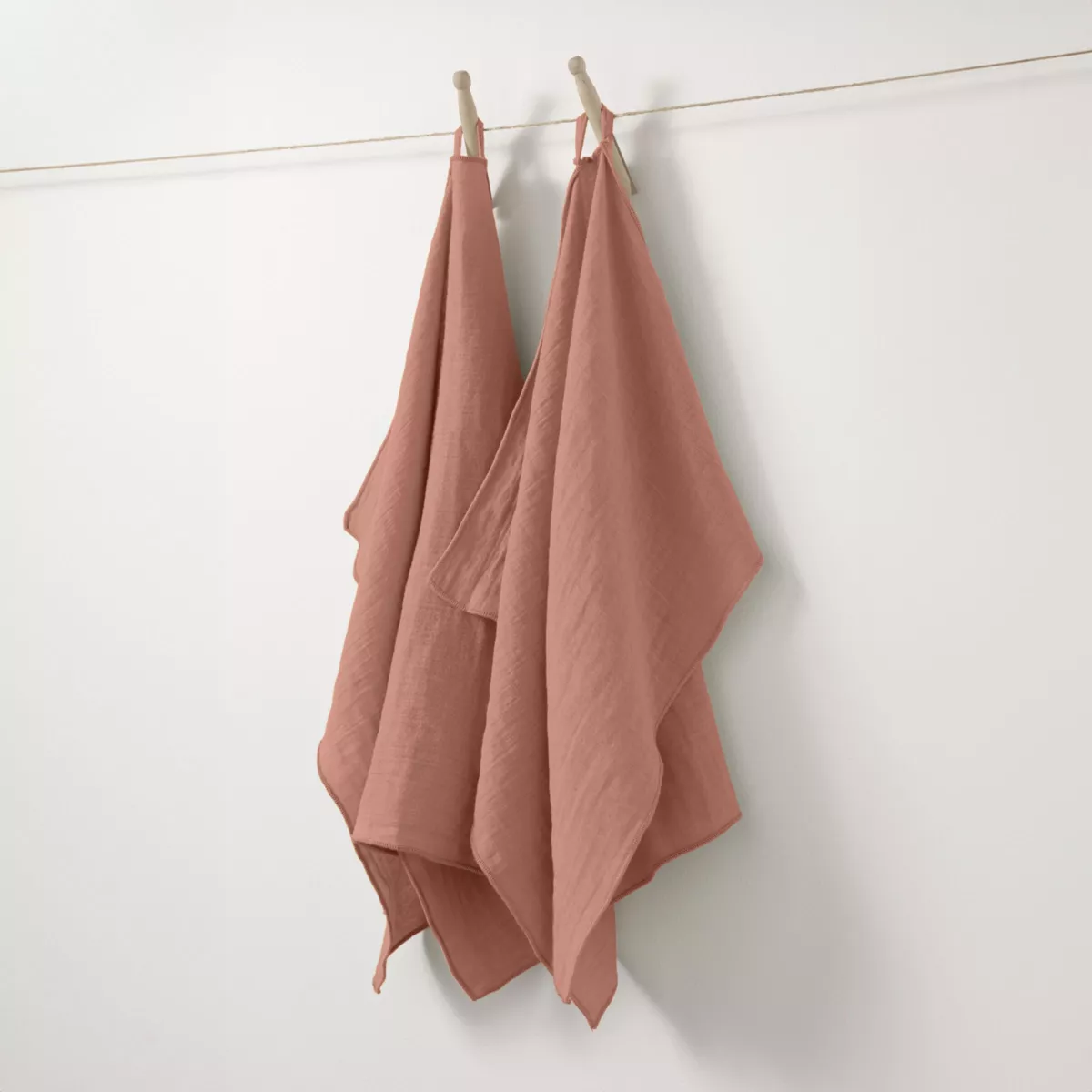 Set van 2 handdoekjes Katoengaas (70 cm) Gaïa Perzik roze